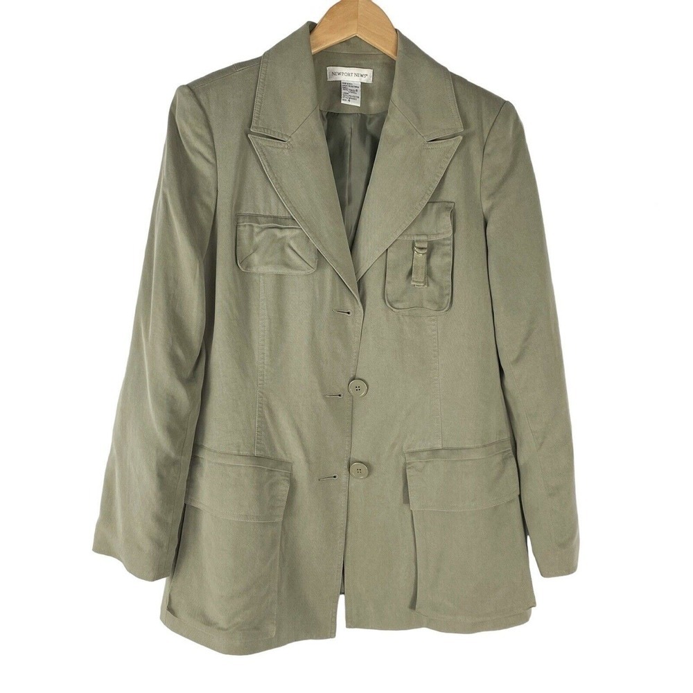 Vintage 80s Newport News Utility Blazer Jacket Women 4 Olive Green Barn Chore